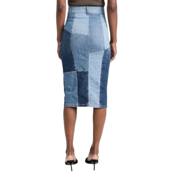 Ramy Brook Bellami Patchwork Denim Midi Skirt Size 23 - Picture 3 of 7